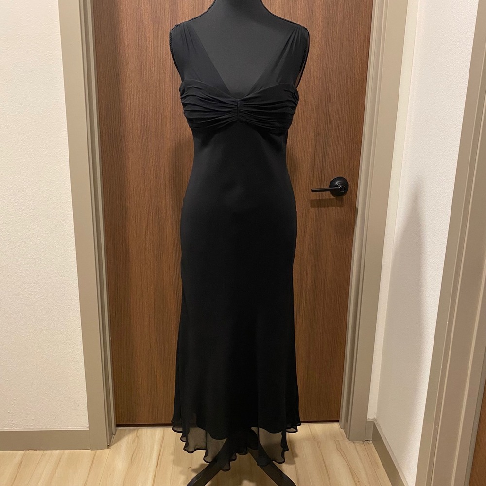 JONES NEW YORK Vtg 90s Silk Midi Maxi Dress 8 Black Tie Whimsigoth Fairy - Picture 5 of 16